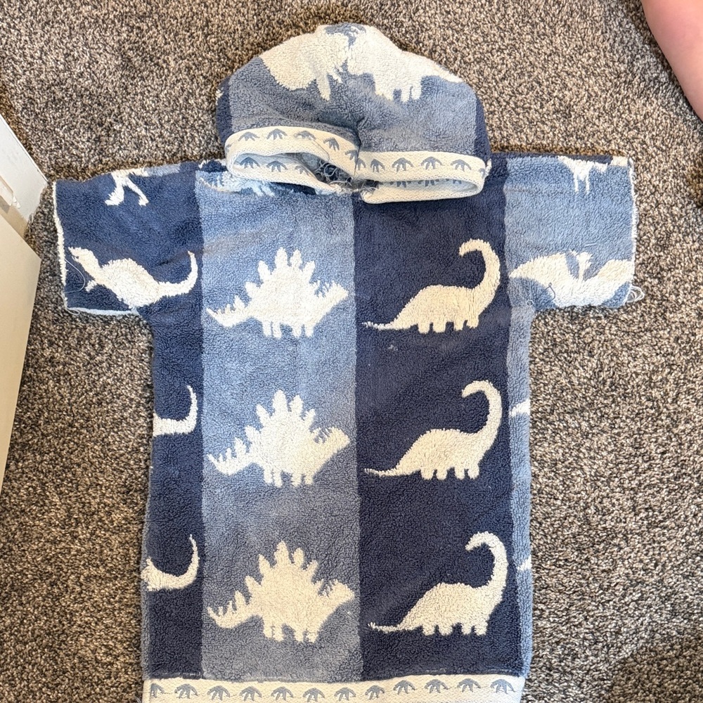 Blue Dinosaur Hooded Kids Towel Poncho
